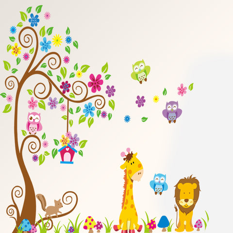 Cartoon Animal Tree Wallpaper For Kids Room