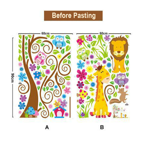 Cartoon Animal Tree Wallpaper For Kids Room