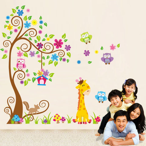 Cartoon Animal Tree Wallpaper For Kids Room