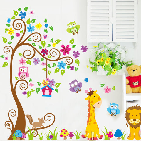 Cartoon Animal Tree Wallpaper For Kids Room