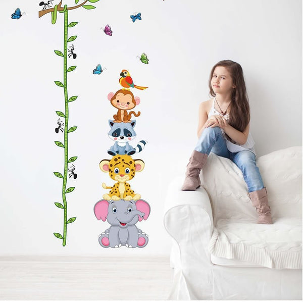 Cute Animals Stack Height Measure Wall Stickers