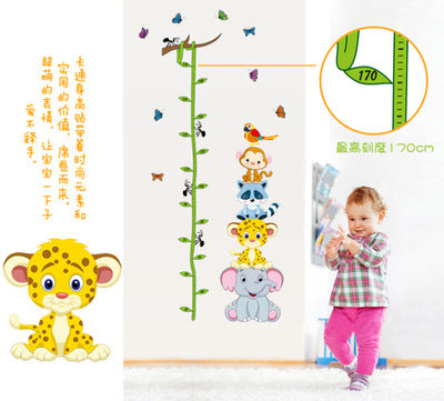 Cute Animals Stack Height Measure Wall Stickers