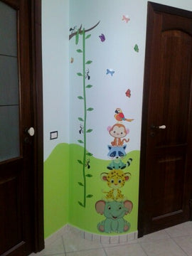 Cute Animals Stack Height Measure Wall Stickers