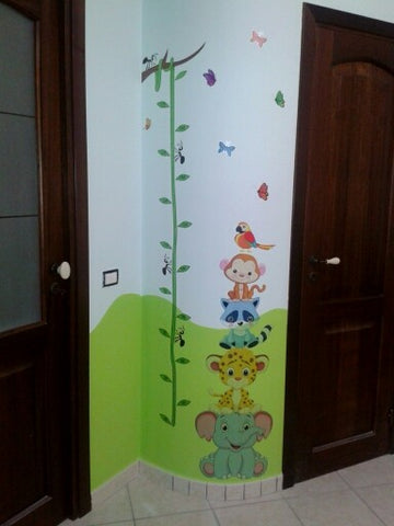 Cute Animals Stack Height Measure Wall Stickers