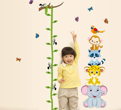 Cute Animals Stack Height Measure Wall Stickers