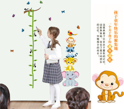 Cute Animals Stack Height Measure Wall Stickers