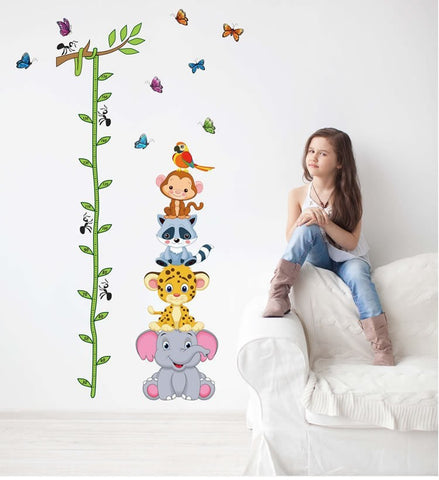 Cute Animals Stack Height Measure Wall Stickers