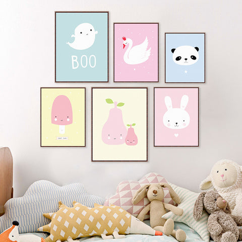 Kawaii Cartooned Animals Modern Nordic For Kids Room Decor