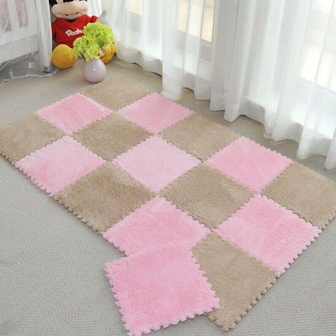 Long Fur Hair Puzzle Foam Play Mat For Kids Room